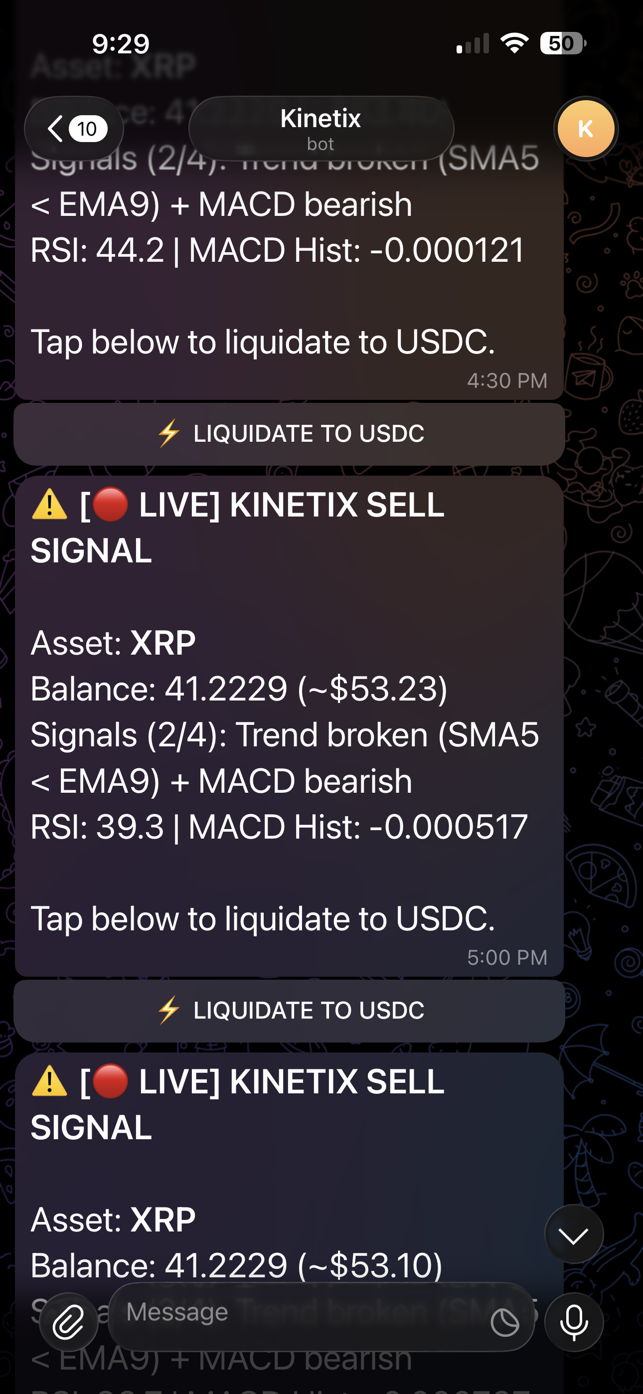 Kinetix Telegram sell alert