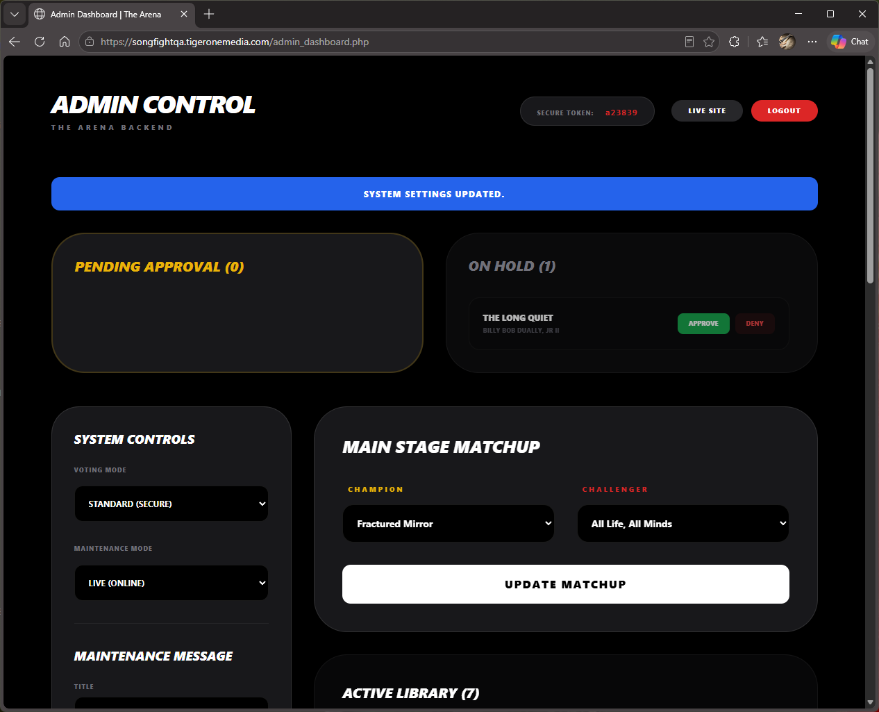 Admin dashboard